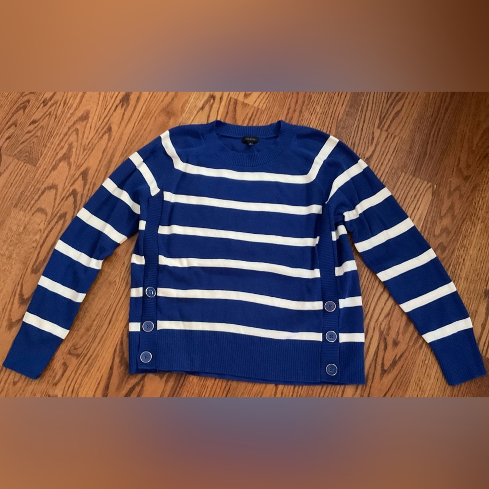 Talbots Royal Blue and White Striped Sweater Size Medium